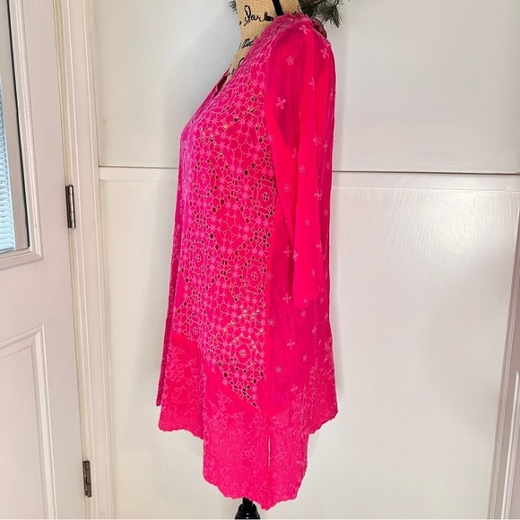 Johnny Was Pink Georgette Eyelet Embroidered Tunic Top - Picture 6 of 15